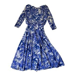 Michelle Stuart Blue Vintage w/ Shoulder Pads Midi Dress Women's Size 8 | 50-41